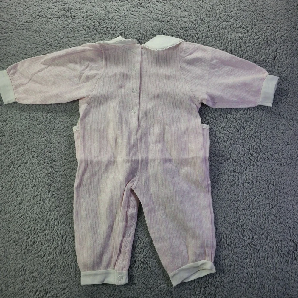 Baby Dior Vintage Pink Striped Embroidered Romper 9 Months Made in USA